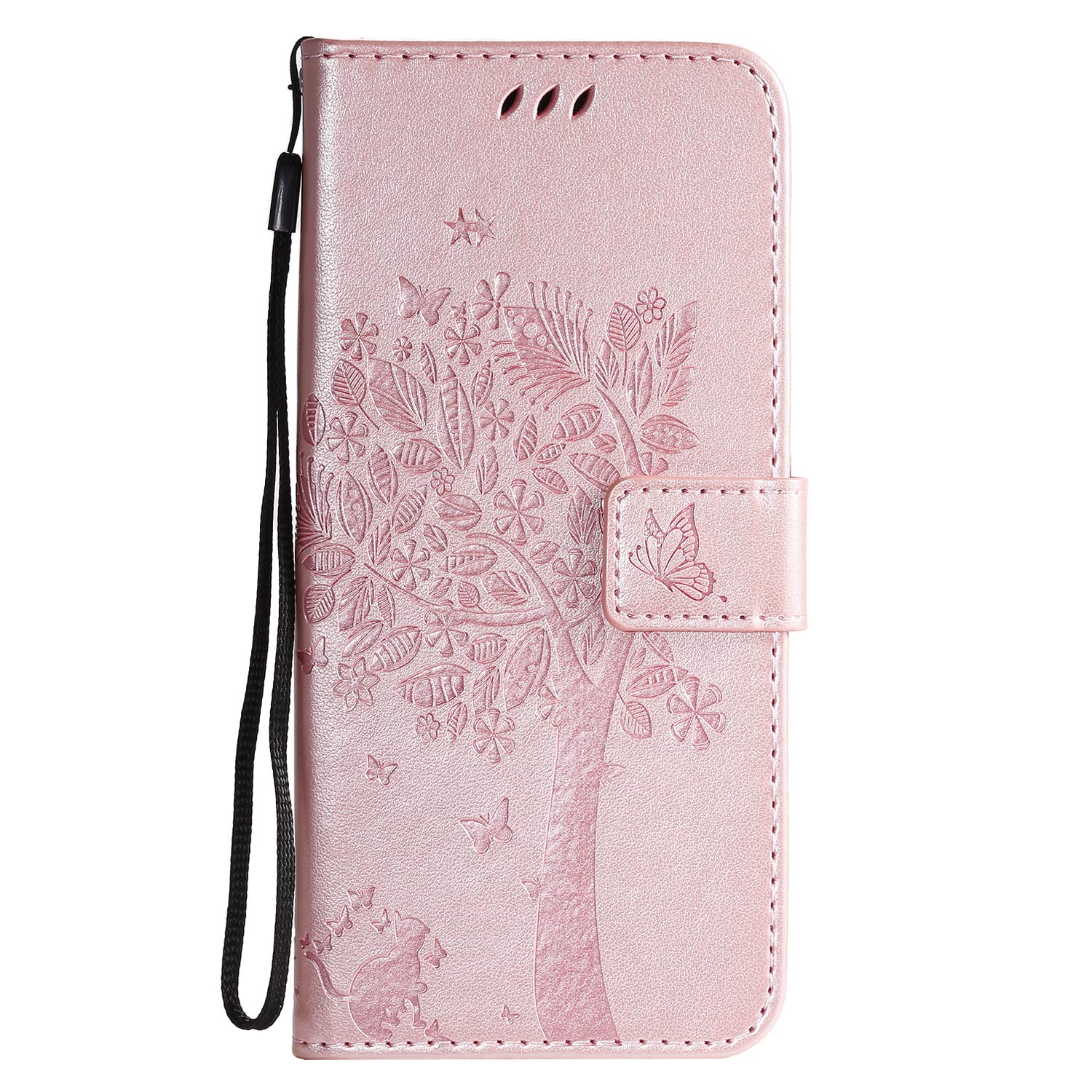 for Samsung Galaxy S20 FE Case, Samsung S20 Fan Edition Case Tree & Cat Cute Funny Shockproof Folio Flip PU Leather Wallet Case with Stand Card Holder Silicone Bumper Phone Cover, Rose Gold