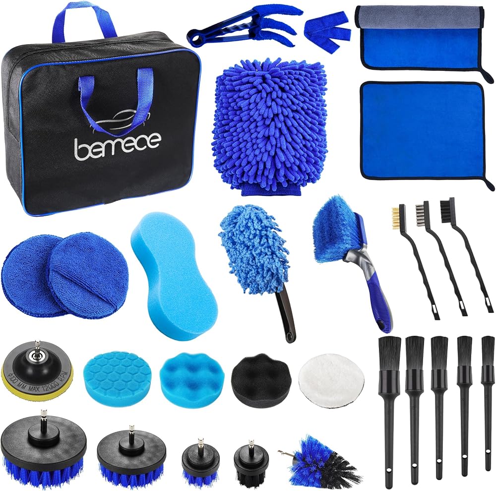 Bemece 29 Piece Car Detailing Kit Blue with Brushes Vents Wheels Interior