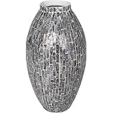 Deco 79 Mother of Pearl Shell Handmade Decorative Vase Mosaic Inspired Centerpiece Vase, Flower Vase for Home Decoration 8" x 8" x 15", Gray