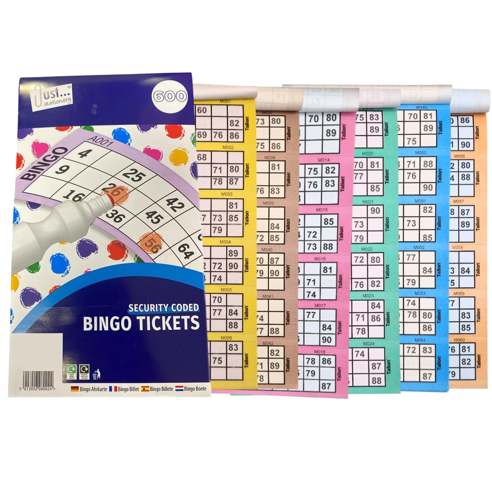 ZEBTON 4 Bingo Tickets Books Assorted Colors 600 Jumbo Bingo Tickets Multi Game Fun Bingo 6 to View Tickets