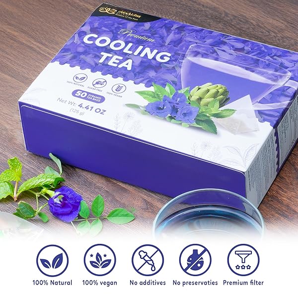INDOCHINE BLENDS TEA BAGS | SUGAR-FREE, CAFFEINE-FREE HERBAL TEA | DOUBLE CHAMBER, INDIVIDUALLY WRAPPED BAGS | RICH IN NATURAL GOODNESS AND FLAVOR (50 TEA BAGS (PACK OF 1), COOLING (OOLONG, ARTICHOKE, BUTTERFLY PEA & PEPPERMINT TEA))