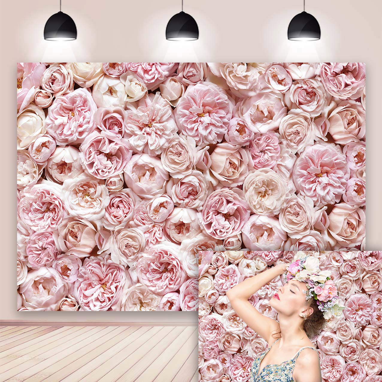 BINQOO 7x5ft 3D Pink Floral Backdrop for Photography Blush Rose Blooms Flower Photo Background Pink Flower Birthday Party Photoshoot