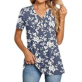 BISHUIGE Womens Henley Tunic Tops Button Up Tshirts Short Sleeve Vneck Casual Blouses