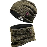Winter Mens Beanie Hat Scarf Warm Fleece Lined Windproof Knit Ski Women Beanie Skull Cap Neck Warmer Gaiter Set