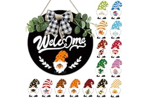 minstely Interchangeable Welcome Sign for Front Door - 12 Inches Seasonal Gnome Decor - Wooden Fall Wreath - Fall Decorations for Home Classroom - House Warming Gifts New Home
