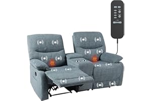VUYUYU Reclining Sofa, Double Reclining Loveseat with Console, 2 Seater Sofa Home Theater Seating, Fabric Recliner Sofa Couches with Storage and Cup Holders (Blue)