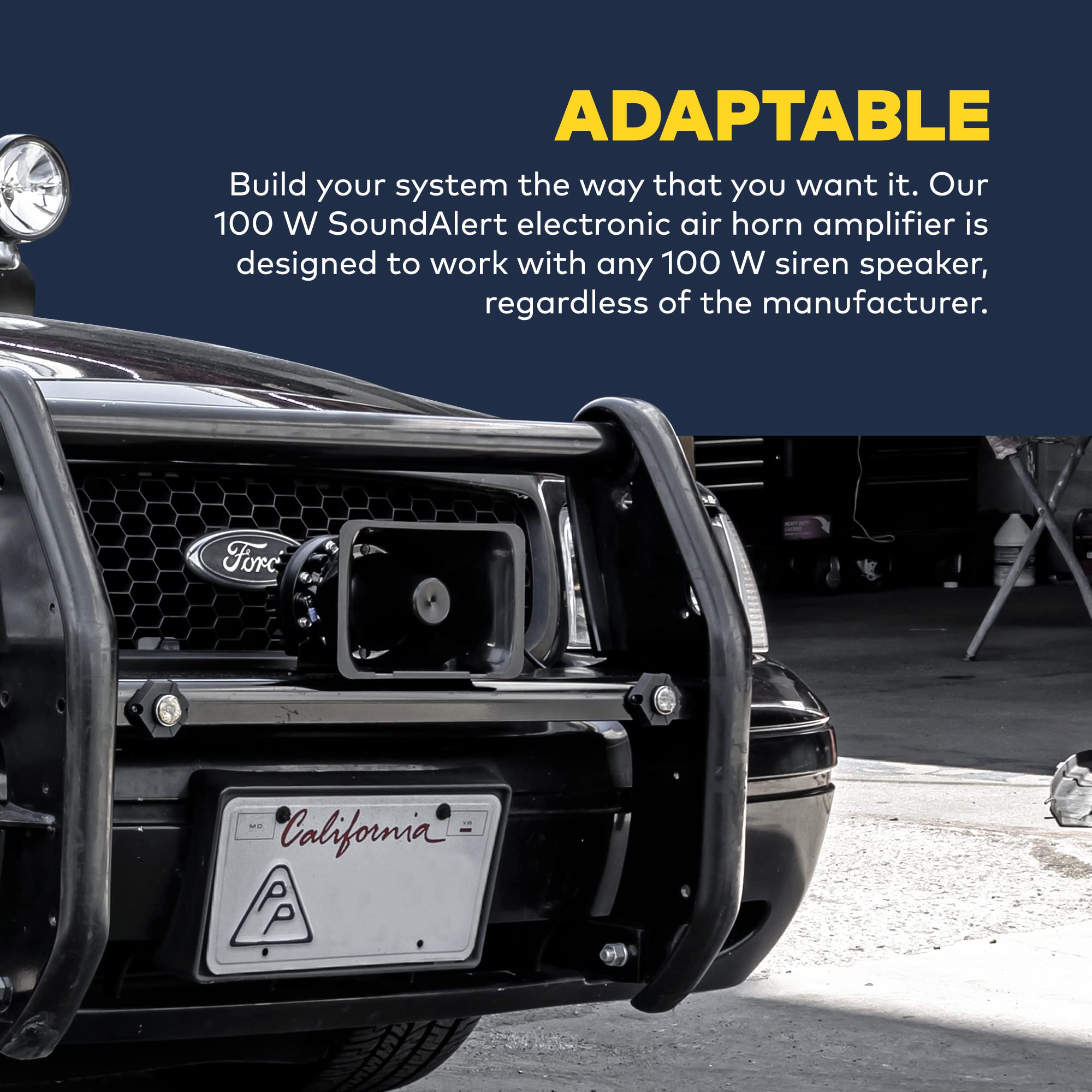 SoundAlert 100W Police Air Horn Amplifier [Manual Control or Stock Horn Bybass] [IP67 Waterproof] [100 W Speaker Compatible] Electronic Air Horn for Emergency Vehicles Trucks Cars