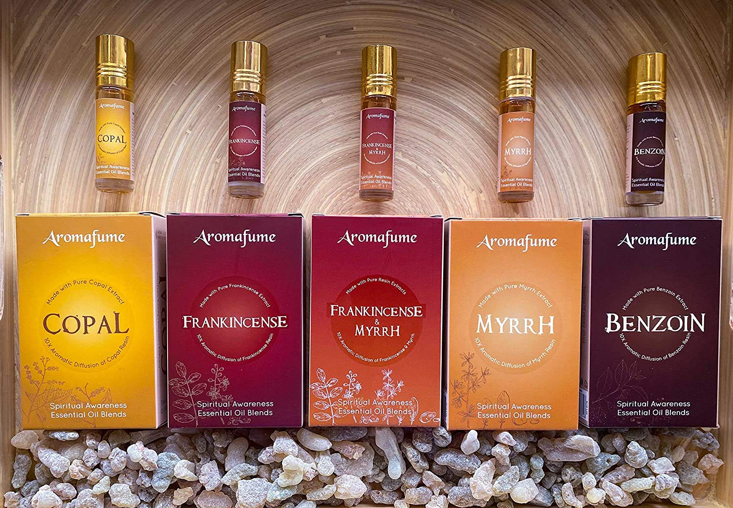 Spiritual Awareness Pure Resin Essential Oil Roll-On Blend Gift Set by Aromafume | 6 x 6ml | Frankincense, Copal, Benzoin & a Combination | for Meditation, Spiritual Awakening & Prayer