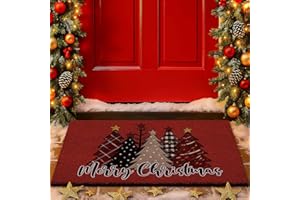 Lanpn Christmas Welcome Natural Coir Door Mat, Forest Christmas Tree Coco Front Door Outdoor Doormat Outside Entrance Porch Non Slip Rubber Rug Winter Xmas Farmhouse Decor (Red, 30x17 inch)