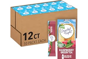 Crystal Light Raspberry Green Tea Naturally Flavored Powdered Drink Mix, 120 ct Pack, 12 Boxes of 10 On-the-Go-Packets