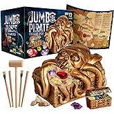 XXTOYS Jumbo Pirate Dig Kit for Kids - Dig Up 12 Pirate Treasures, Gemstones & Gold Coins, Includes Treasure Chest, Digging T