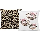 Nipil Trendy Pink Bow Leopard Cheetah Pillow Covers 18x18 Double-Sided Set of 2, Cheetah Print Room Decor, Fashion Cheetah Decorative Throw Pillow Covers for Girls Bedroom Dorm Apartment