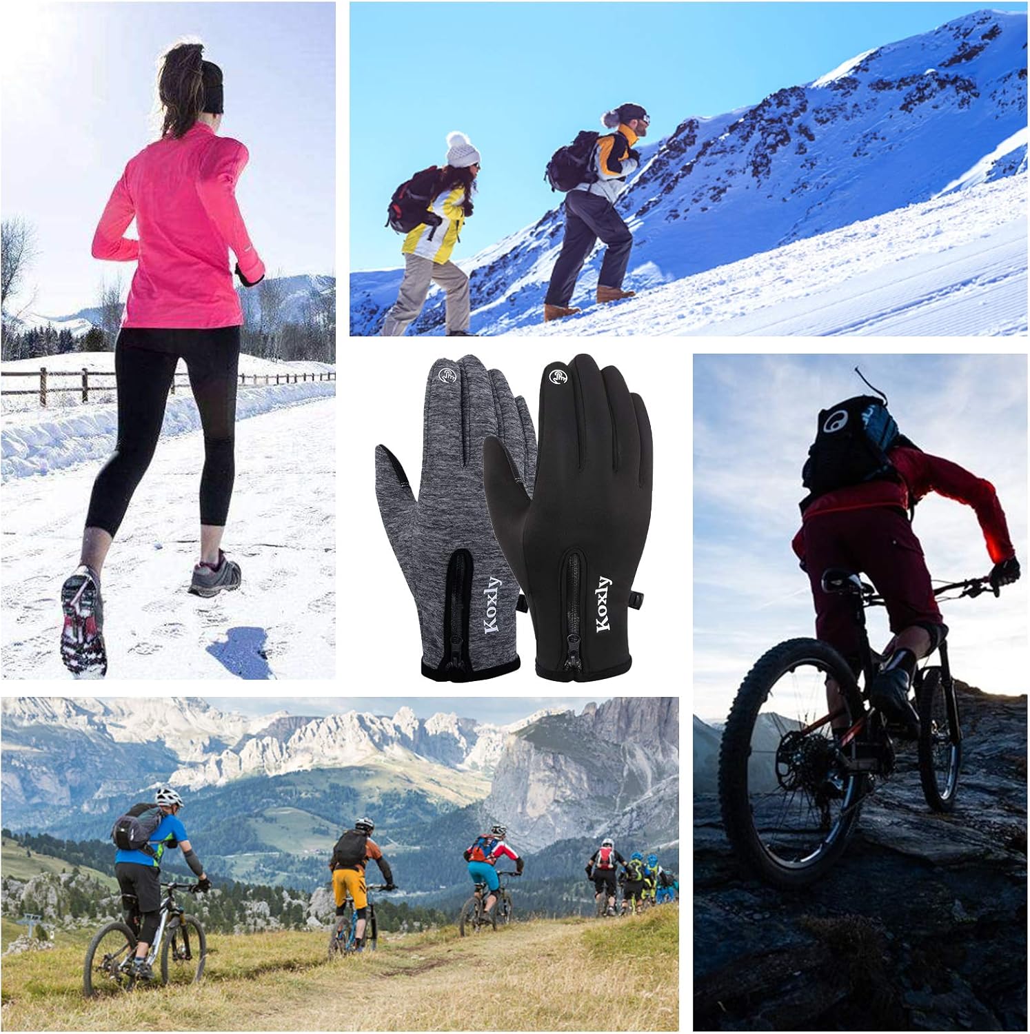 Koxly Winter Gloves Touch Screen Fingers Warm Gloves Insulated Anti-Slip Windproof Waterproof Cycling Riding Running Work for Men Women Mens Womens : Clothing