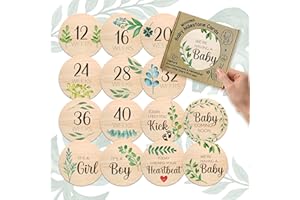 ENJOYMYDESIGN Wooden Weekly Pregnancy Milestone Signs for Baby Bump Tracker Milestone Discs, for Pregnant Moms with Gender Reveal and Pregnancy Announcement Cards