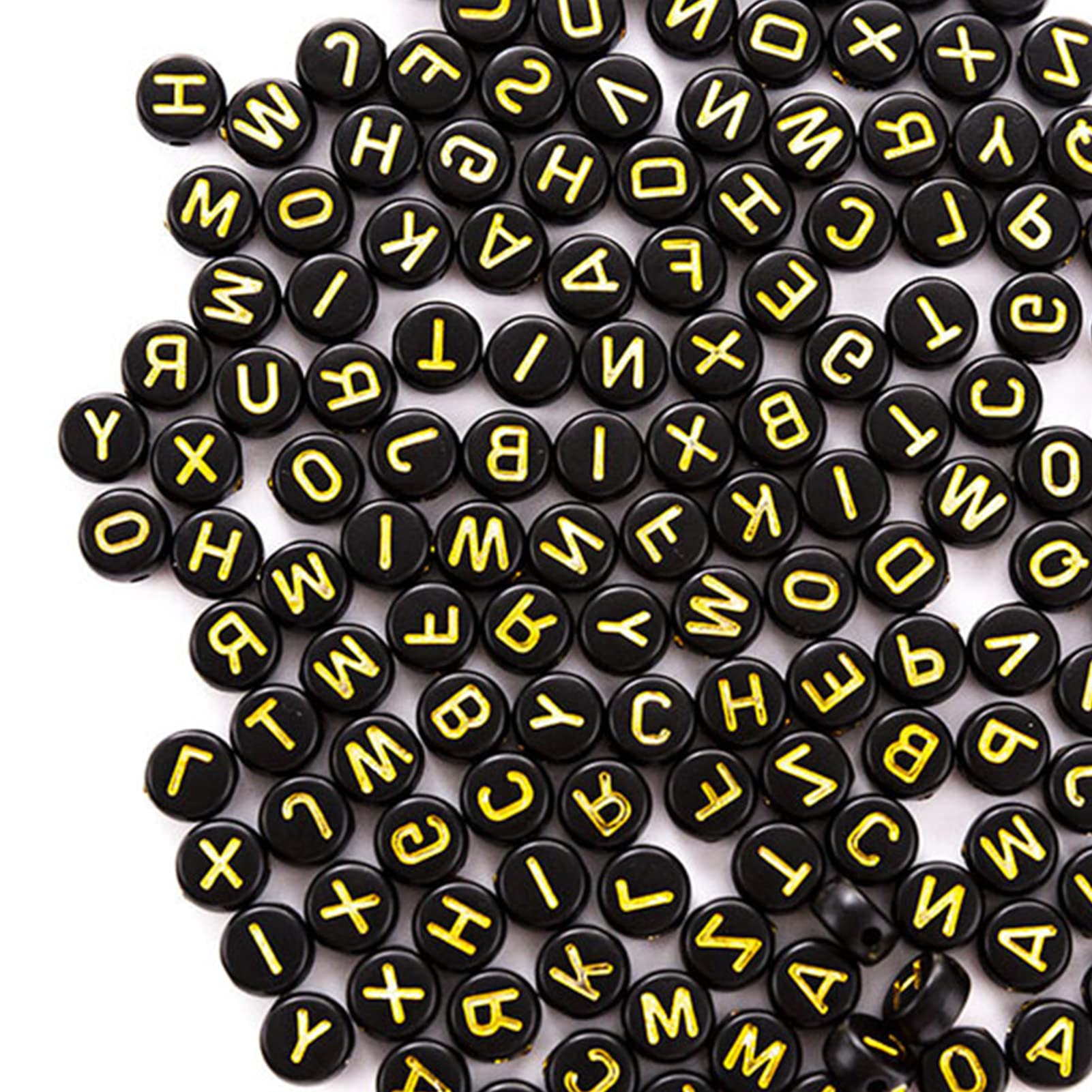 HERZWILD 1000pcs Letter Beads: Acrylic Round Beads (4×7mm) Mixed Black with Gold Letters A-Z for Bracelet, Choker, Jewellery Crafts (Black-Gold) — image 1