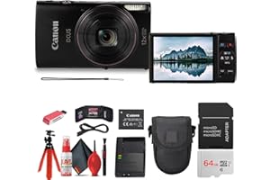 Canon PowerShot IXUS 285 HS A Digital Camera (Black) 12x Optical Zoom Wi-Fi Enabled Point & Shoot with 64GB Card, Case, Flex 