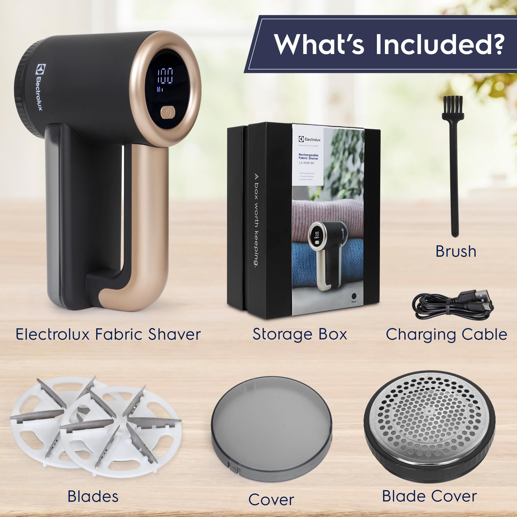 Electrolux Rechargeable Fabric Shaver | 3-Speed Lint Remover for Clothes & Furniture | Eliminates Fuzz & Pilling | Electric Lint Shaver with LED Display & Type-C Fast Charging Port - Black