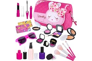 GINMIC Kids Makeup Kit - Pretend Play Makeup Set Toys with Pink Princess Purse & Sunglasses for Girls 3-10 Year Old - Including Brushes, Eye Shadows, Lipstick