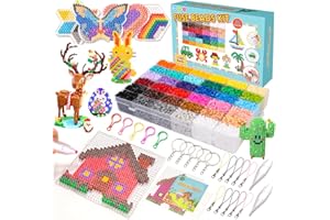 Fuse Beads Kit - 36 Colors 11,000 Melty Beads DIY Art Craft Set for Kids with 5 Pegboards, Ironing Paper, Chain Accessories, 