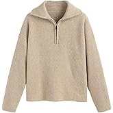 CIDER Quarter Zip Pullover Sweaters for Women Trendy V Neck Long Sleeve Fall Sweaters Solid Knit Chunky Sweater