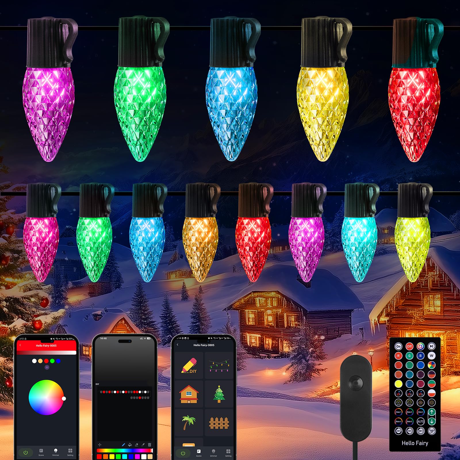 Photo 1 of Brightown C9 LED Christmas Lights Outdoor, 150LED RGB Smart Christmas Tree Lights Music Sync DIY APP Controlled, Waterproof Connectable C9 String Lights for House Indoor Patio Xmas Decoration