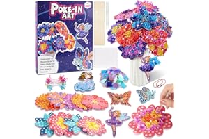 HOYON GP 14 PCS Poke in Art Craft Kits for Kids,Craft Flower Bouquet with 10 Flowers & 2 Butterflies & 2 Fairies Gifts for 4 5 6 7 8 9 10 Year Old Girls Christmas Activity Birthday Xmas Gifts Craft Kits