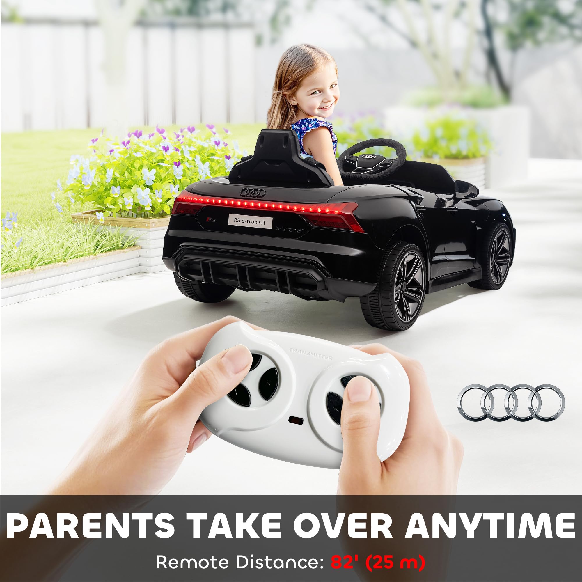 Aosom Electric Car for Kids, 12V Licensed Audi RS E-tron GT 3.1 MPH Kids Ride on Car, Ride-on Toy with Remote Control, 4 Suspension Wheels, Horn, Music, Lights, for Boys and Girls, Black