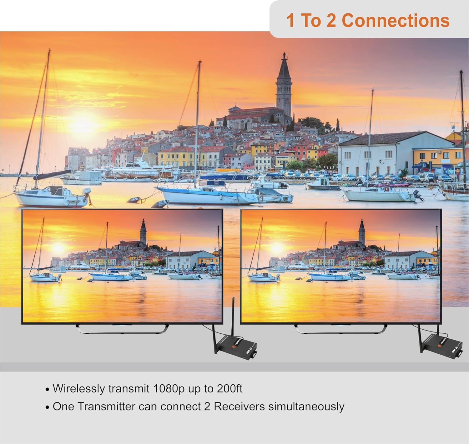J-Tech Digital HDbitT Series 1X2 Wireless HDMI Extender 200' Dual Antenna Supporting Full HD 1080p with HDMI Loop Output IR Passthrough [JTECH-WEX200]: Electronics