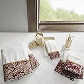Madison Park Aubrey 100% Cotton Luxurious Bath Towel Set Highly Absorbent, Quick Dry, Jacquard Paisley Design, Hotel & Spa Quality for Bathroom Decor, Multi-Sizes, Burgundy 6 Piece