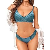 Avidlove Lingerie Sets for Women Sexy 2 Piece Bra and Panty Set Satin Lace Lingerie Set Unlined Underwire Bra