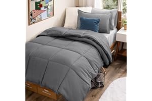 Bare Home Bed-in-A-Bag 5 Piece Comforter & Sheet Set - Twin XL - Goose Down Alternative - Ultra-Soft 1800 Premium Bedding Set (Twin XL, Grey/Light Grey)