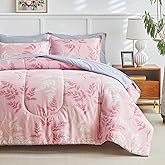 AIKASY Pink King Comforter Set with Sheets,Bed in a Bag 7-Pieces,Palm Tree Totem Printing Design,Ultra Soft Down Alternative All Season Bedding Set(King, Pink)