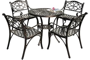 DWVO 5 Piece Outdoor Furniture Cast Aluminum Patio Dining Sets, All-Weather Patio Bistro Sets with 4 Chairs, 30 Inches Round Table with Umbrella Hole, Adjustable Feet for Balcony Backyard Deck Garden