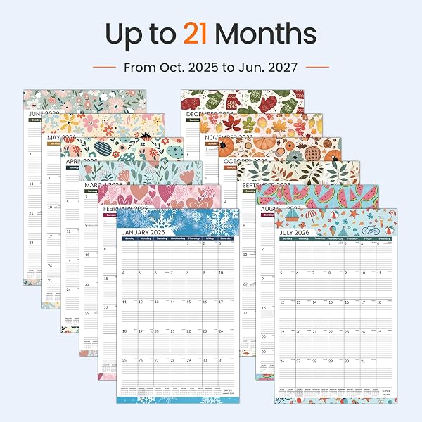 SUNEE 2026 WALL CALENDAR EXTRA LARGE 17″X27″, 21 MONTH CALENDAR (ENDS JUNE 2027), VERTICAL LARGE MONTHLY CALENDAR 2026-2027 FOR WALL, SEASONS COLOR