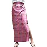 Silk Wrap Skirts Authentic Preawa Pattern Slit Leg Fuchsia Purple Pink sz S/M