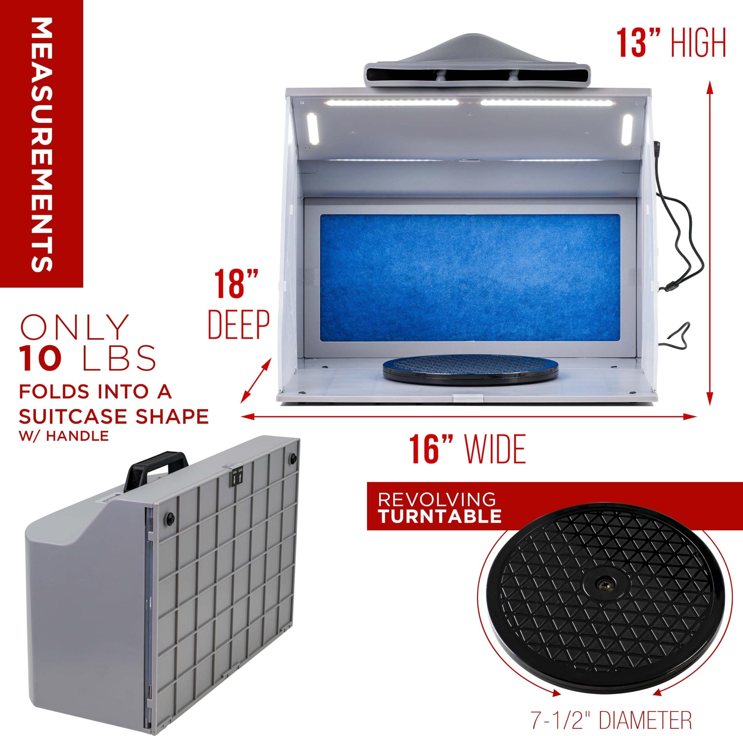 Master Airbrush Portable Airbrush Spray Booth Kit with Dual Exhaust Fans, 4 LED Lights, Turntable & Extension Hose, 16