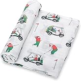 LollyBanks Baby Blanket, 100% Cotton Muslin Swaddle for Boys and Girls, Soft and Breathable 47 x 47 Inches Receiving Blanket, Lightweight Newborn Swaddles, Newborn Essentials (Santa Golf Print)