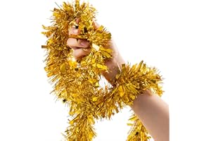 JILIMELI 26.2 Ft Tinsel Garland, Gold Holiday Metalic Decorations for Birthday, Wedding, Festivities, Mardi Gras, Halloween, Christmas, Xmas Sparkly Garlands for All-Season Indoor Outdoor Home Party Decor