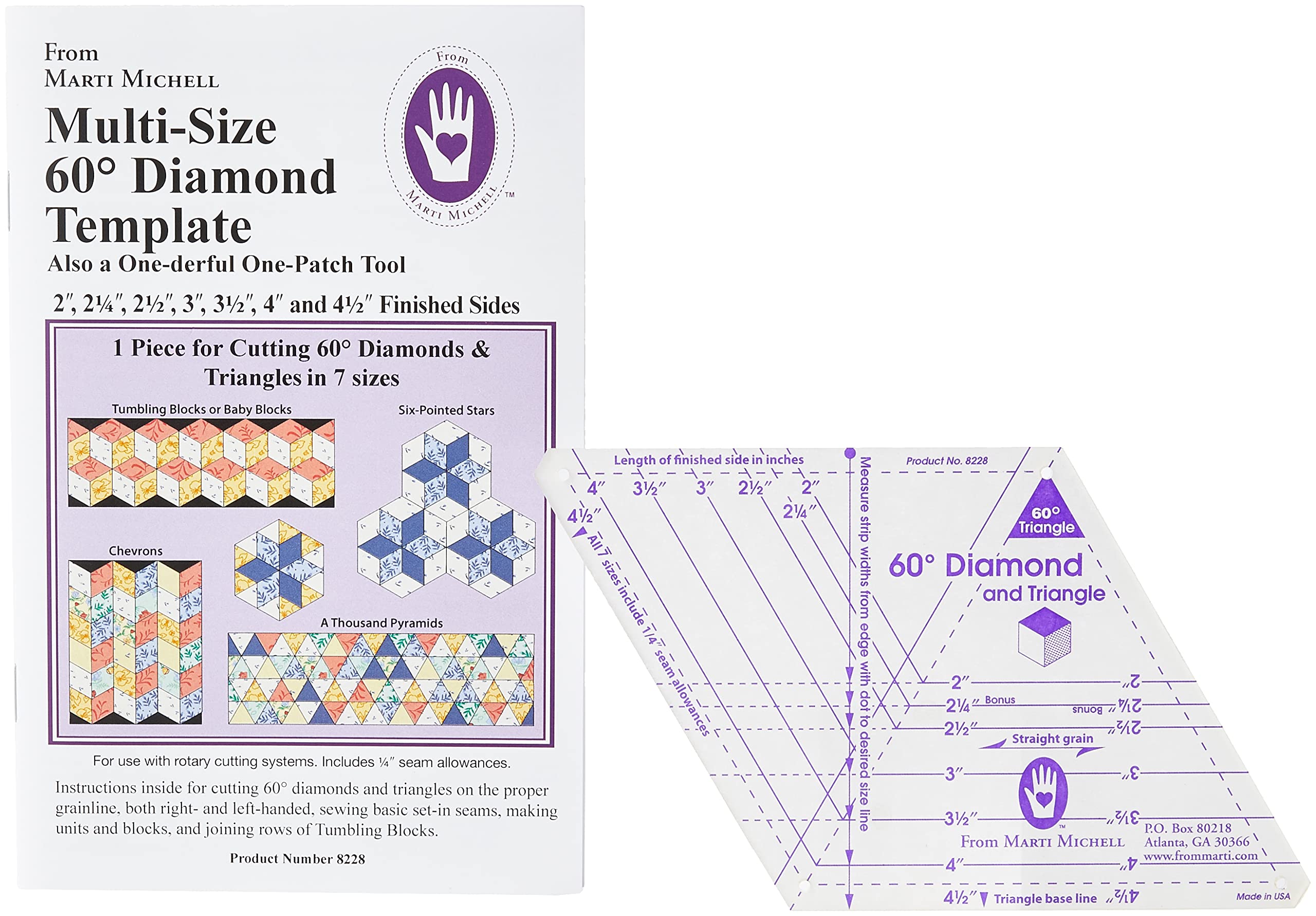 Marti Michell 60 Degree Diamond and Triangle 1-Derful 1-Patch Templates, Fabric, Black, c1