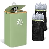 iEGrow 110L Recycling Bins for Kitchen,29Gal Recycle Bins with Lid,Green | Fabric Foldable Recycling Bin with 2 Removable Reusable Inner Bags for Bottles, Cans, Glass, Plastic &amp; Cartons