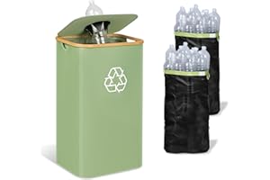 iEGrow 29 Gallons Recycling Bins for Kitchen, Indoor Recycle Bins with Lid, 110L Large Recycle bin with 2 Removeable Reusable Inner Bags, for Bottles Cans Glass Plastice Cartons(Green)