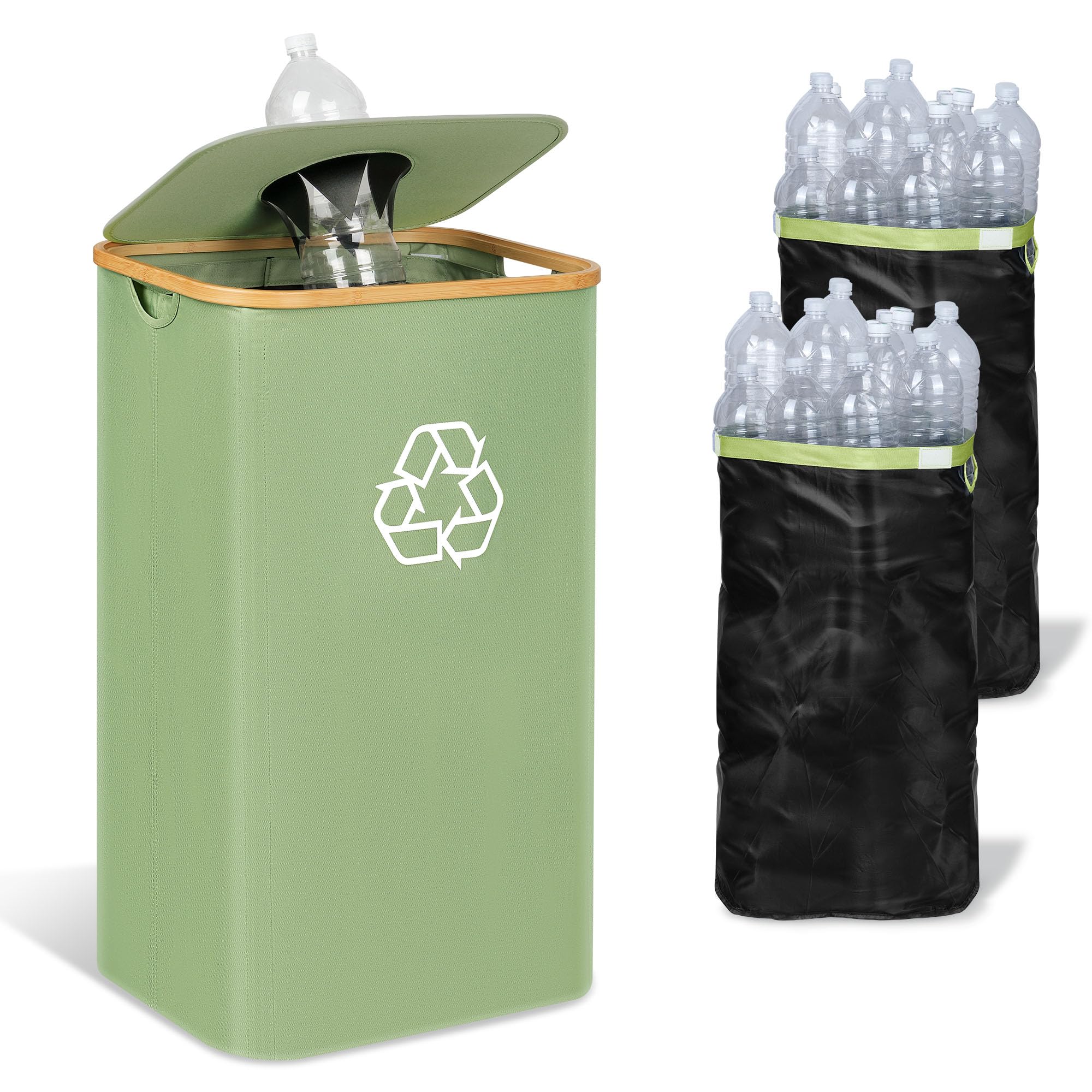 Photo 1 of iEGrow 29 Gallons Recycling Bins for Kitchen, Indoor Recycle Bins with Lid, 110L Large Recycle bin with 2 Removeable Reusable Inner Bags, for Bottles Cans Glass Plastice Cartons(Green)