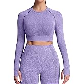 Aoxjox Long Sleeve Crop Tops for Women Workout Seamless Cropped T Shirt Top