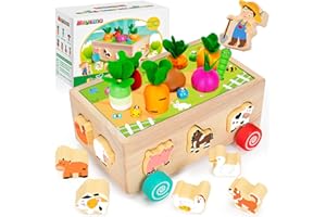 BAYSING Toddlers Montessori Toys for 2,3,4 Year Old Baby Boys and Girls, Educational Wooden Shape Sorting Toys with Vegetables & Farm Animals Blocks, Fine Motor Skills Game, Ideal Gift for Kids Age 1-3