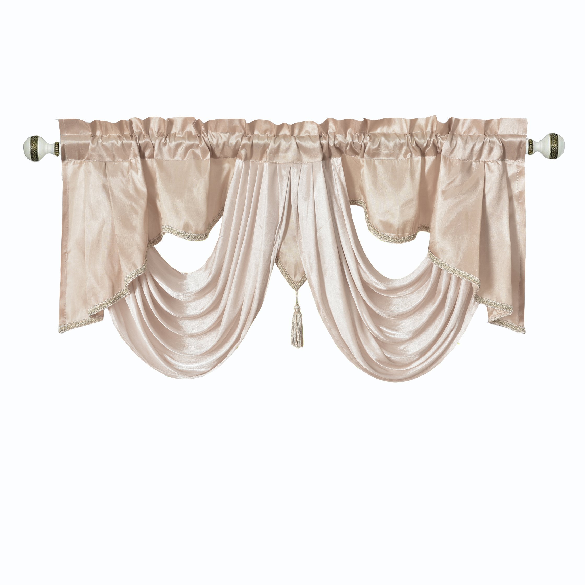 GOHD Valarie Fancy Window Valance. 54 x 18. Taffeta Fabric with Soft Satin Swag. Add Some Royal luxruy Accent to Your Home. (Coffee)