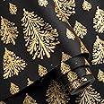 Flyhill Black Kraf Christmas Wrapping Paper-17inch*32.8ft（46.8sq.ft.ttl Per Roll-Gold 3D Embossed Foil Woodlands for Christmas,Birthday,Holiday,Wedding,Party