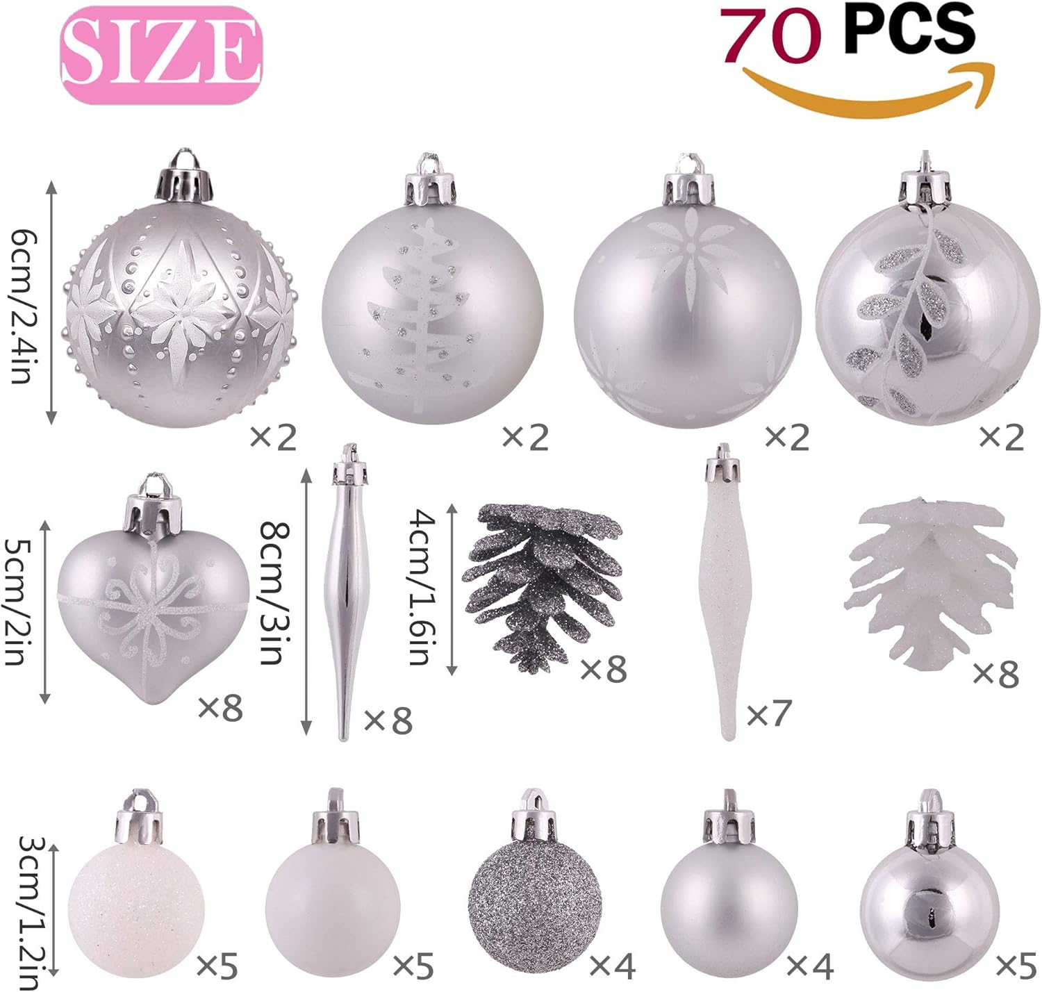 Victor's Workshop 70pcs Shatterproof Christmas Baubles Pack - Image 4