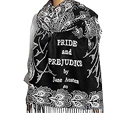 Rodaruus Pride and Prejudice Scarf (Black) Featuring Iconic Peacock Book Cover Illustration. Jane Austen Literary Scarf for Book Lovers, Bookish Gift for Her