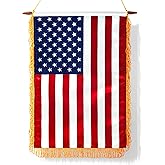 Anley 18x12 Inch American Wall Banner Classroom Flag - US National Hanging Flags for Home, School and Door - Beautiful Fringy, Satin Finish & Wooden Hanging Pole