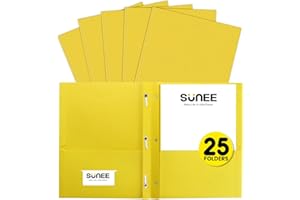 SUNEE 2 Pocket Folders with Prongs (25 Pack, Yellow), Paper Folders with 2 Pockets and 3 Prongs Fit Letter Size Paper, Folder